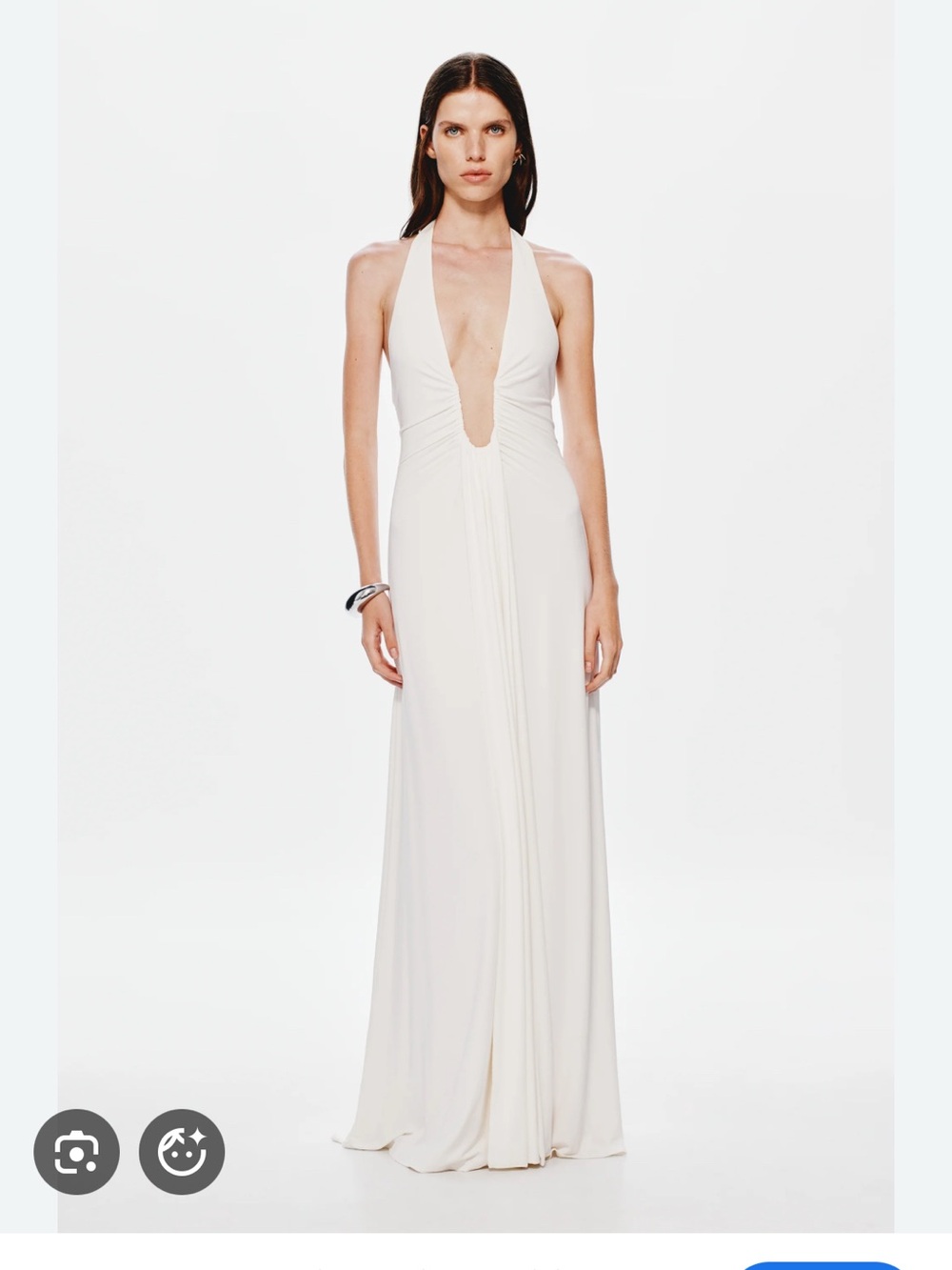 Mishka White Backless Halter Maxi Dress with Deep Plunge